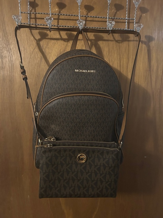 Michael Kors Handbags - Michael Kors Brown Monogram Backpack and Crossbody bag